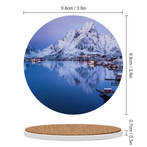 yanfind Ceramic Coasters (round) Glen Sinclair Reine Lofoten Islands Snow Mountains  Reflection Village Norway Family Game Intellectual Educational Game Jigsaw Puzzle Toy Set