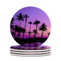 yanfind Ceramic Coasters (round) Xevi Planas Purple Sunrise Clear Sky Palm Trees Scenery Backwaters Sky Family Game Intellectual Educational Game Jigsaw Puzzle Toy Set
