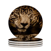 yanfind Ceramic Coasters (round) Black Dark Jaguar Wildcat Wild Carnivore Family Game Intellectual Educational Game Jigsaw Puzzle Toy Set