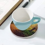 yanfind Ceramic Coasters (round) Dorothe Forest Path Sunlight Trees Woods Autumn Family Game Intellectual Educational Game Jigsaw Puzzle Toy Set
