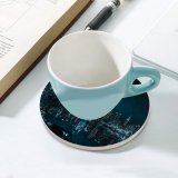 yanfind Ceramic Coasters (round) Sanaan Mazhar York City Cityscape Night City Lights Reflections Family Game Intellectual Educational Game Jigsaw Puzzle Toy Set