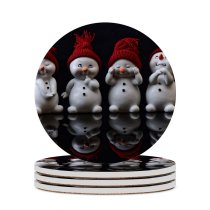 yanfind Ceramic Coasters (round) Black Dark Celebrations Christmas Cute Snowman Figures Christmas Decoration Cute Expressions Family Game Intellectual Educational Game Jigsaw Puzzle Toy Set