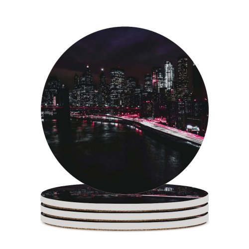 yanfind Ceramic Coasters (round) Matteo Catanese Black Dark York City Manhattan Traffic Lights Light Trails Night Family Game Intellectual Educational Game Jigsaw Puzzle Toy Set