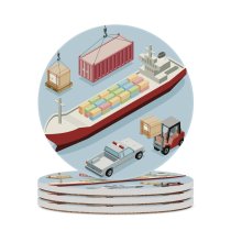 yanfind Ceramic Coasters (round) Isometric Room Dock Pick Forklift Storage Crate Ship's Commercial Container Sailing Construction Family Game Intellectual Educational Game Jigsaw Puzzle Toy Set