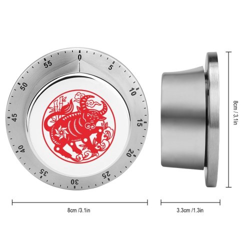 yanfind Timer  Chinese Zodiac Wishing Papercutting Couplet Wealth Year Happiness Cattle  Gold 60 Minutes Mechanical Visual Timer