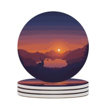 yanfind Ceramic Coasters (round) Coyle Lakeside Sunset Deer Minimal Art Landscape Scenic Panorama Family Game Intellectual Educational Game Jigsaw Puzzle Toy Set