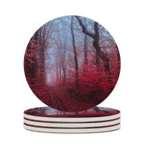yanfind Ceramic Coasters (round) Maple Trees Maple Leaves Foliage Path Forest Foggy Morning Family Game Intellectual Educational Game Jigsaw Puzzle Toy Set