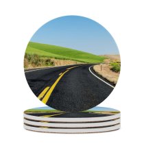 yanfind Ceramic Coasters (round) Youen California Meadow Road Landscape Scenery Beautiful Sky Clear Family Game Intellectual Educational Game Jigsaw Puzzle Toy Set