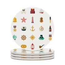 yanfind Ceramic Coasters (round)  Rope Bell Belt Sailor Sea  Oar Sailboat Mode Hat Semaphore Family Game Intellectual Educational Game Jigsaw Puzzle Toy Set