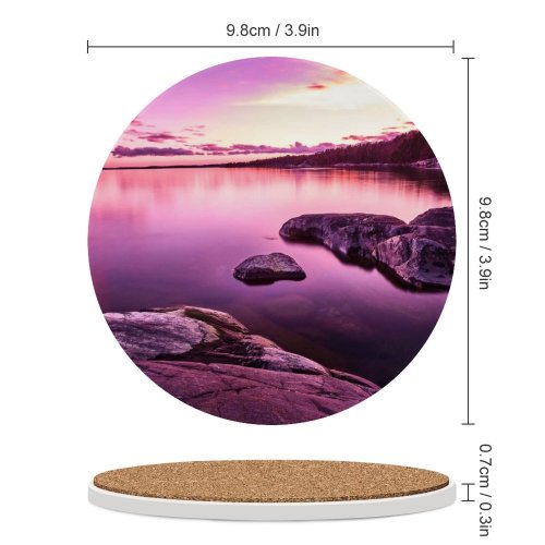 yanfind Ceramic Coasters (round) Visar Neziri Sunset Lake Purple Sky Scenery Family Game Intellectual Educational Game Jigsaw Puzzle Toy Set