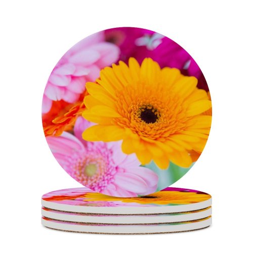 yanfind Ceramic Coasters (round) Skitterphoto Flowers Gerbera Daisy Flower Closeup Macro Blurred Selective Focus Vibrant Colorful Family Game Intellectual Educational Game Jigsaw Puzzle Toy Set
