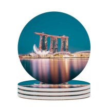 yanfind Ceramic Coasters (round) Pang Yuhao Marina Bay Sands Singapore Hour Night  City Lights Reflection Family Game Intellectual Educational Game Jigsaw Puzzle Toy Set