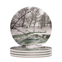 yanfind Ceramic Coasters (round) Snow  River Burgstein Austria Winter Natural Landscape Tree Freezing Atmospheric Branch Family Game Intellectual Educational Game Jigsaw Puzzle Toy Set