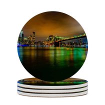 yanfind Ceramic Coasters (round) Tom Gainor Brooklyn  York Cityscape City Lights Night Time Reflection Exposure Family Game Intellectual Educational Game Jigsaw Puzzle Toy Set