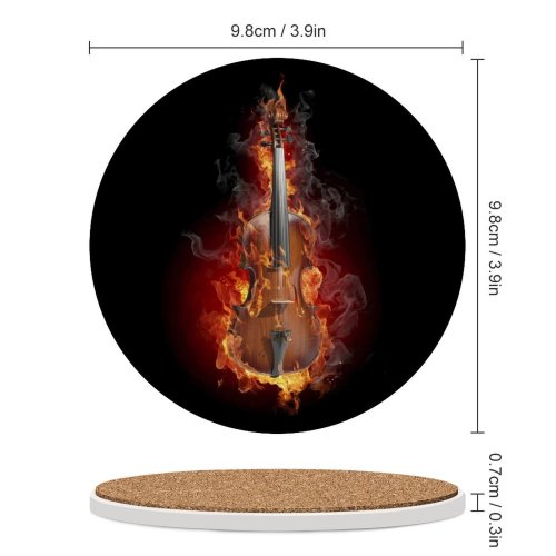 yanfind Ceramic Coasters (round) Black Dark Violin Fire Family Game Intellectual Educational Game Jigsaw Puzzle Toy Set