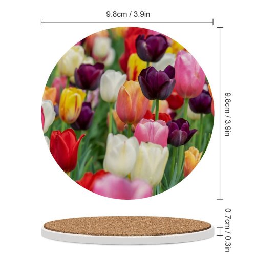 yanfind Ceramic Coasters (round) Flowers Tulip Flowers Multicolor Colorful Tulips Field Purple Beautiful Flower Garden Family Game Intellectual Educational Game Jigsaw Puzzle Toy Set