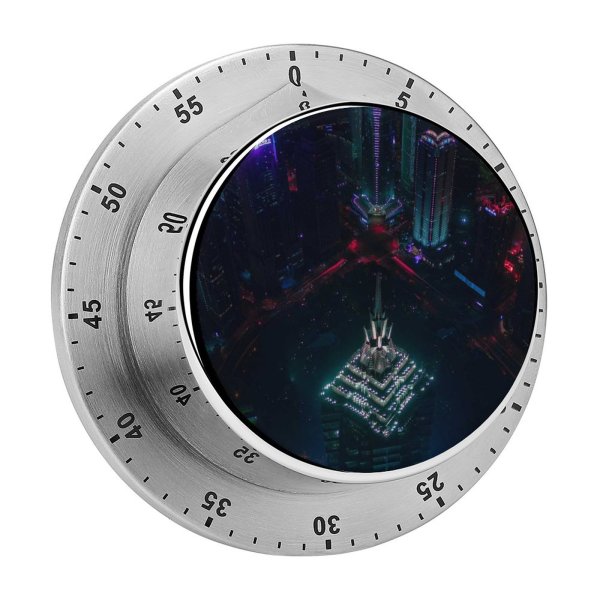 yanfind Timer Black Dark Skyscrapers Shanghai Cityscape Aerial Night City Lights 60 Minutes Mechanical Visual Timer