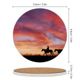 yanfind Ceramic Coasters (round) Cowboy Horses Silhouette Dawn Sunset Family Game Intellectual Educational Game Jigsaw Puzzle Toy Set