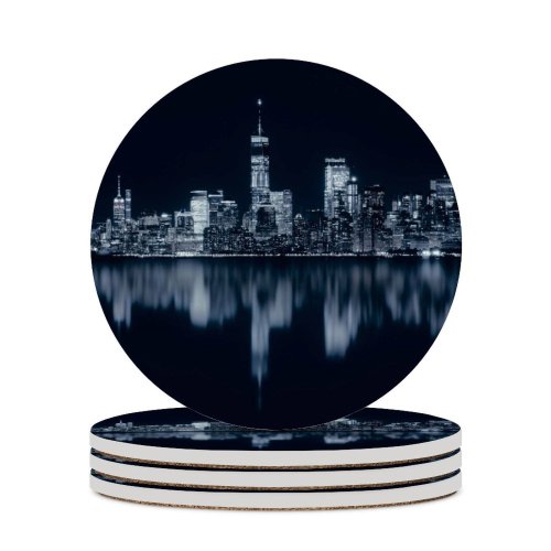 yanfind Ceramic Coasters (round) GoMustang Black Dark York City Night Cityscape City Lights Reflections Dark Family Game Intellectual Educational Game Jigsaw Puzzle Toy Set
