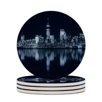 yanfind Ceramic Coasters (round) GoMustang Black Dark York City Night Cityscape City Lights Reflections Dark Family Game Intellectual Educational Game Jigsaw Puzzle Toy Set