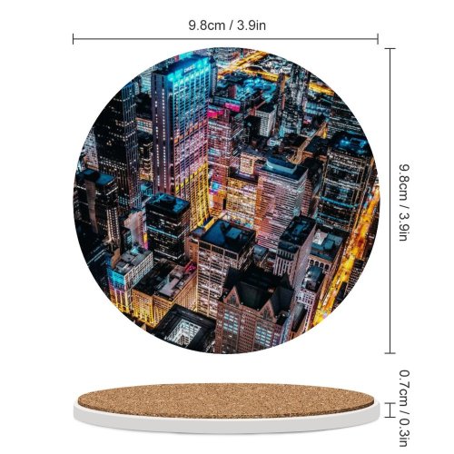yanfind Ceramic Coasters (round) Benjamin Suter Chicago Skyscrapers Cityscape Night City Lights Aerial Willis  Illinois Family Game Intellectual Educational Game Jigsaw Puzzle Toy Set