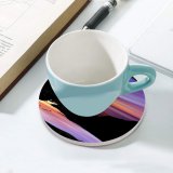 yanfind Ceramic Coasters (round) Beach Silhouette Cave Surfboard Sea Ocean Purple Sky Sunset Family Game Intellectual Educational Game Jigsaw Puzzle Toy Set