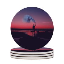 yanfind Ceramic Coasters (round) Aziz Acharki Silhouette Seashore Sky Can Sunset Evening Sky Family Game Intellectual Educational Game Jigsaw Puzzle Toy Set