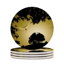 yanfind Ceramic Coasters (round)  Desipris  Flying Bird Sunset Trees Silhouette Scenic Evening Dawn Family Game Intellectual Educational Game Jigsaw Puzzle Toy Set