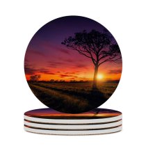yanfind Ceramic Coasters (round) Hmetosche Sunset Sky Landscape Purple Clouds Tree Silhouette Family Game Intellectual Educational Game Jigsaw Puzzle Toy Set