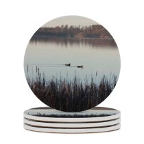 yanfind Ceramic Coasters (round) Silver Mirror Winter Duck Ducks Lake Sea Freeze Autumn Fall Natural Landscape Family Game Intellectual Educational Game Jigsaw Puzzle Toy Set