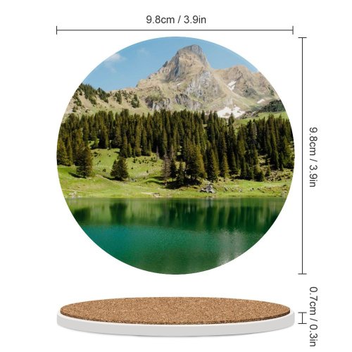 yanfind Ceramic Coasters (round) Gantrischseeli Lake Pine Trees Spring Reflection  Peak Switzerland Family Game Intellectual Educational Game Jigsaw Puzzle Toy Set