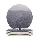 yanfind Ceramic Coasters (round) Snow  Winter Landscape Grey Christmas Sky Tree Atmospheric Freezing Storm Frost Family Game Intellectual Educational Game Jigsaw Puzzle Toy Set