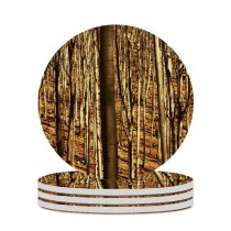 yanfind Ceramic Coasters (round) Tree Trees Clean Soothing Grass Peace Relaxing Woods  Forest Woodland Natural Family Game Intellectual Educational Game Jigsaw Puzzle Toy Set