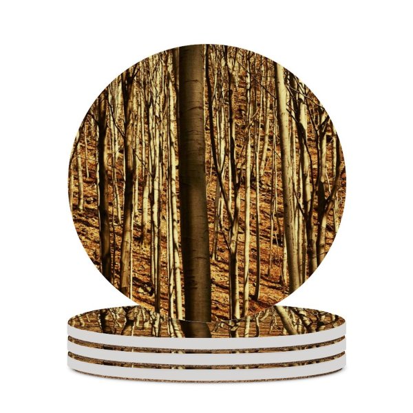 yanfind Ceramic Coasters (round) Tree Trees Clean Soothing Grass Peace Relaxing Woods  Forest Woodland Natural Family Game Intellectual Educational Game Jigsaw Puzzle Toy Set