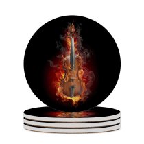 yanfind Ceramic Coasters (round) Black Dark Violin Fire Family Game Intellectual Educational Game Jigsaw Puzzle Toy Set
