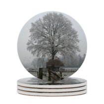 yanfind Ceramic Coasters (round) Tree  Snow Atmospheric Natural Landscape Fog Mist Freezing Winter Frost Woody Family Game Intellectual Educational Game Jigsaw Puzzle Toy Set