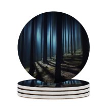 yanfind Ceramic Coasters (round) Hmetosche Dark Forest Woods Night Time Dark Tall Trees Haunted Mystery Family Game Intellectual Educational Game Jigsaw Puzzle Toy Set