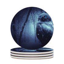 yanfind Ceramic Coasters (round)  Forest Winter Dark Night Eyes Scary Snowfall Family Game Intellectual Educational Game Jigsaw Puzzle Toy Set