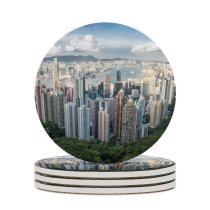 yanfind Ceramic Coasters (round) Hong Kong City Victoria Peak Cityscape Daytime Aerial Skyscrapers Clouds Harbor Family Game Intellectual Educational Game Jigsaw Puzzle Toy Set