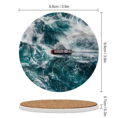 yanfind Ceramic Coasters (round) Danger Planning Sea Risk Container Fighting Travel Globalization Motion Storm Determination Ship Family Game Intellectual Educational Game Jigsaw Puzzle Toy Set