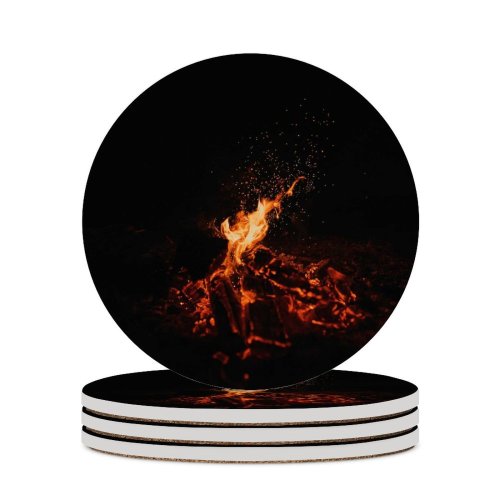 yanfind Ceramic Coasters (round) Clay Banks Black Dark Bonfire Dark  Flame Night Time Burning Outdoor Family Game Intellectual Educational Game Jigsaw Puzzle Toy Set