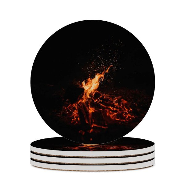 yanfind Ceramic Coasters (round) Clay Banks Black Dark Bonfire Dark  Flame Night Time Burning Outdoor Family Game Intellectual Educational Game Jigsaw Puzzle Toy Set