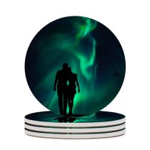 yanfind Ceramic Coasters (round) Love Couple Aurora Borealis Night Romantic Together Silhouette Northern Lights Family Game Intellectual Educational Game Jigsaw Puzzle Toy Set