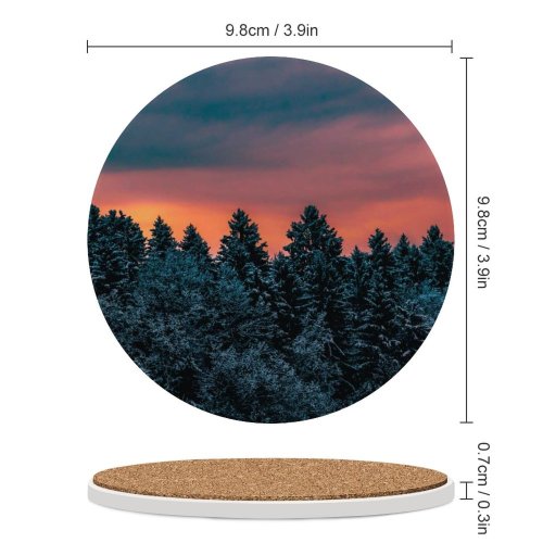 yanfind Ceramic Coasters (round) Winter Pine Trees Evening Sky Dusk Family Game Intellectual Educational Game Jigsaw Puzzle Toy Set