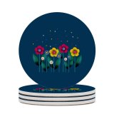 yanfind Ceramic Coasters (round)  Row Summer Bouquet Chamomile Bunch Plant Season Pointillism Match Dark Flowers Family Game Intellectual Educational Game Jigsaw Puzzle Toy Set