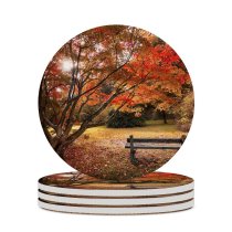 yanfind Ceramic Coasters (round) William Warby Maple Trees Autumn Leaves Wooden Bench Beautiful Scenery Family Game Intellectual Educational Game Jigsaw Puzzle Toy Set