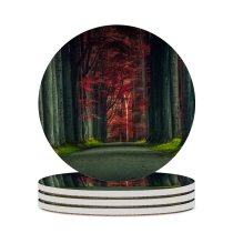 yanfind Ceramic Coasters (round) Hmetosche Forest Road Trees Woods Sunset Autumn Forest Dawn Pathway Scenic Family Game Intellectual Educational Game Jigsaw Puzzle Toy Set