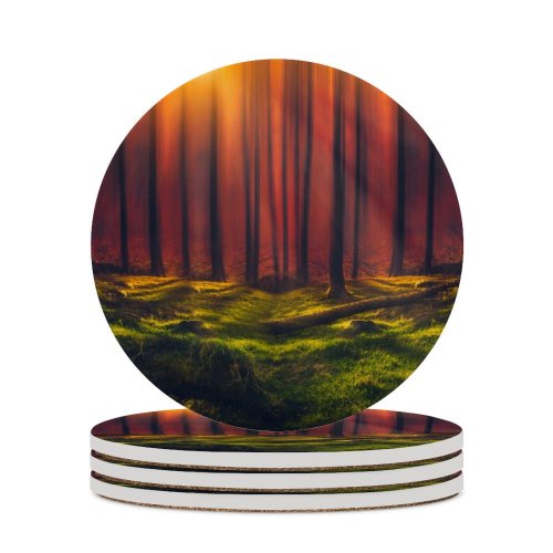 yanfind Ceramic Coasters (round) Hmetosche  Rays Forest Grass Woods Tall Trees Sunny Family Game Intellectual Educational Game Jigsaw Puzzle Toy Set