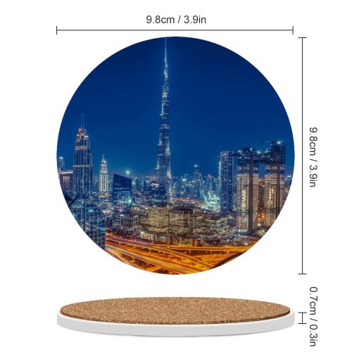 yanfind Ceramic Coasters (round) Burj Khalifa Dubai  Cityscape  Architecture Night City Lights Metropolitan Urban Family Game Intellectual Educational Game Jigsaw Puzzle Toy Set