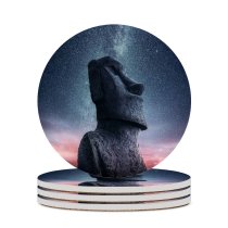 yanfind Ceramic Coasters (round) Grafixart Moai Statue Easter Island Ancient Architecture Starry Sky Sunset Dawn Heritage Family Game Intellectual Educational Game Jigsaw Puzzle Toy Set
